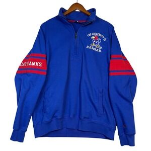 Champion Kansas Jayhawks Quarter Zip Sweatshirt Blue Red Mens - Size L